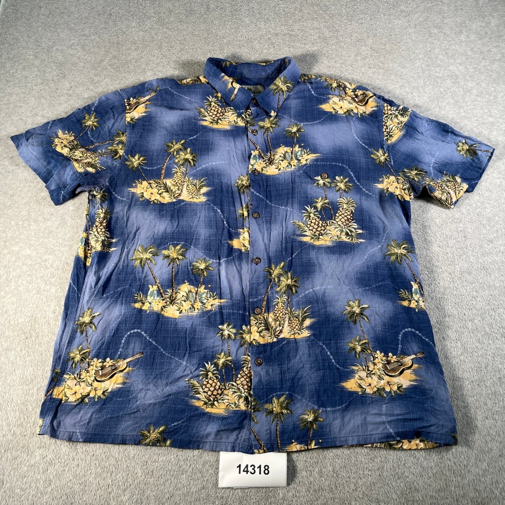 Original Island Shores Hawaiian Shirt Mens 2XL Blue Floral Beach Wear Button Up